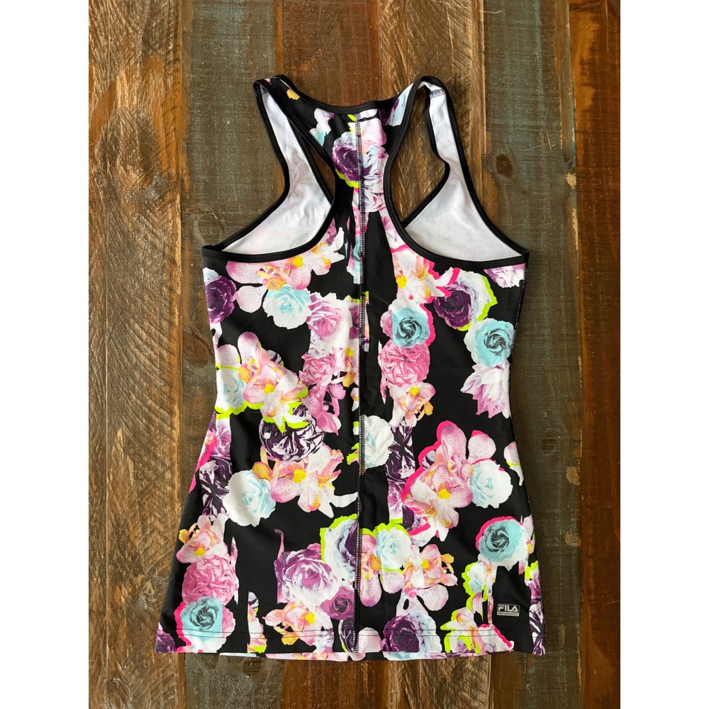 Fila Women's S Racerback Black Purple Blue Floral Athletic Tank Top | SKU 1154 - Picture 6 of 6